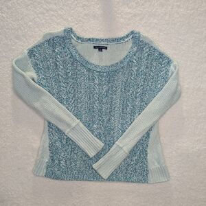 American Eagle Outfitters Blue Crew Neck Sweater with Textured Knit
